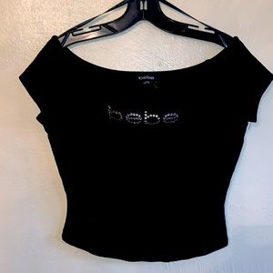 BEBE Black Off-Shoulder Crop Top